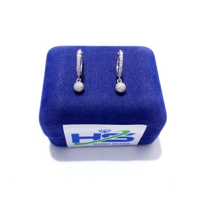 Anting Perak Asli Silver 925 Lapis Emas Putih Model Jepit Agogo Bandul Permata Putih - Perak Asli 925 Anti Karat