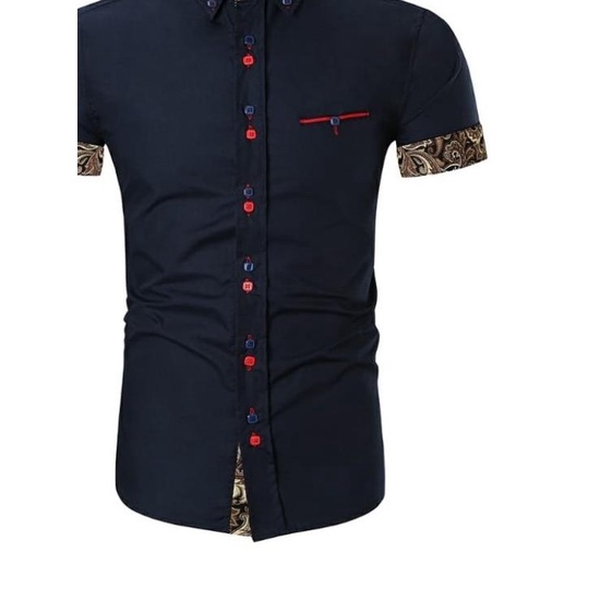 (Asgard) Kemeja Pria Cowok Lengan Pendek Kombinasi Batik/Hem Cowok - Cream, Standart