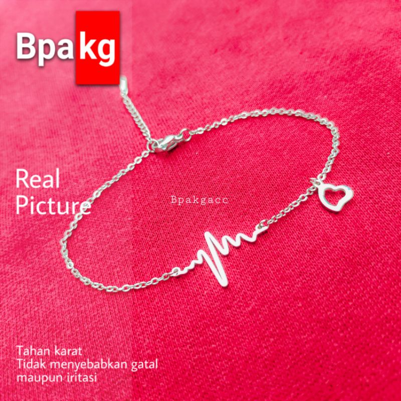 Gelang tangan⁣⁣⁣⁣⁣⁣ detak jantung Titanium Anti karat Pasir # Gelang Besi Putih Asli Anti Karat silv