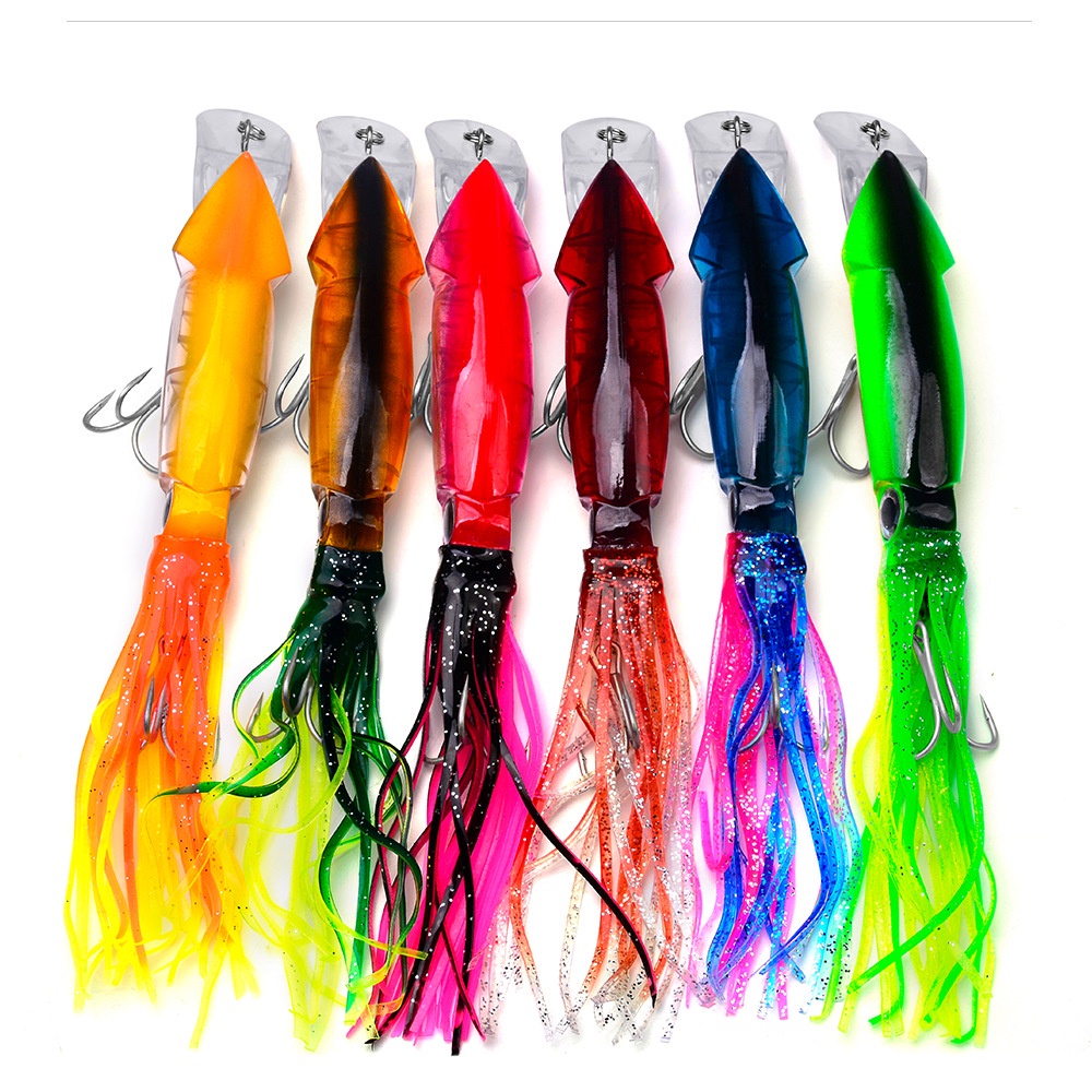 SHILIHUI Top Water Umpan Squid Jig Alat Pancing Bentuk Cumi-Cumi Ukuran 23cm 40g 1 / 0# Kail Pancing Treble Umpan Pancing Minnow Trolling