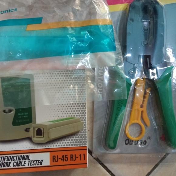 Paket Crimping Tool RJ45 AMP 1 pack Lan Tester Paket Belajar 3 in 1
