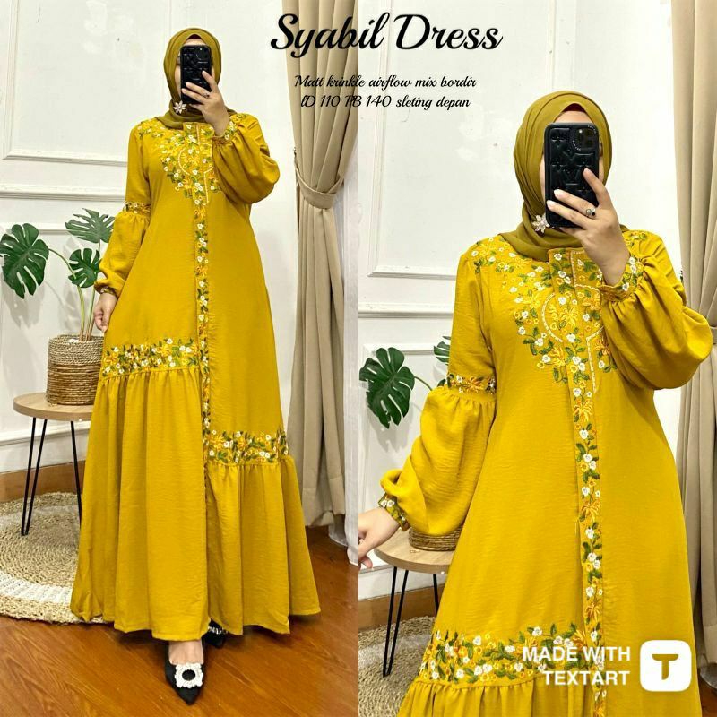 Syabil Dress Gamis Bahan Crinkle Airflow Busui Fashion Pakaian Baju Muslim Wanita Dewasa Remaja Keki