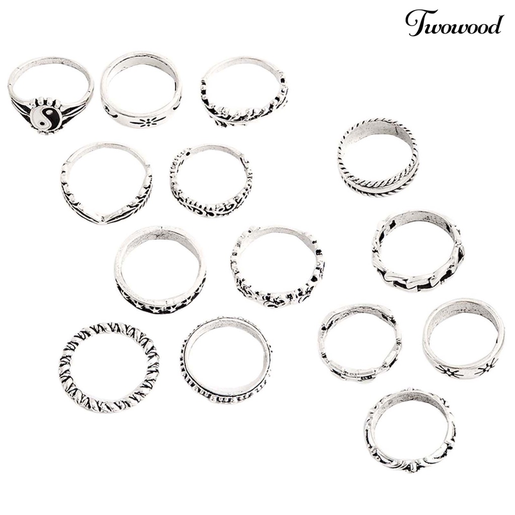 14pcs Cincin Knuckle Stackable Tai Chi Untuk Wanita