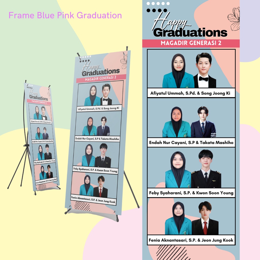 CETAK BANNER WISUDA FRAME PINK BLUE [X-BANNER UKURAN 160x60]