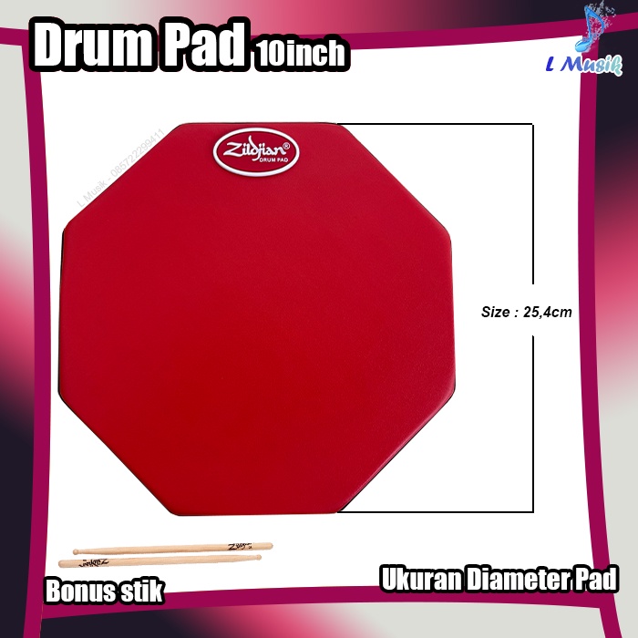 PAD DRUM 10IN BONUS STIK LATIHAN STICKING DRUM PAD