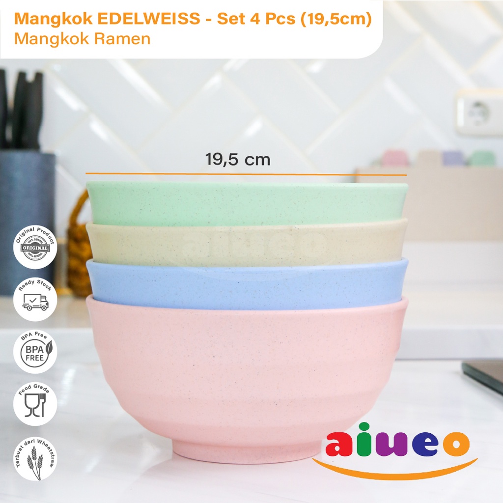 AIUEO | ISI 4 Mangkok Mie Instan 20cm Mangkuk Makan Aesthetic Estetik Plastik | Mangkok Korea Kuah Sop