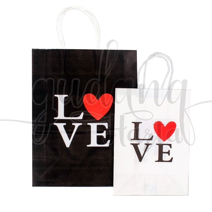 Paper Bag Black White Love Goodie Bag Motif Bentuk Hati Hitam Putih GH 507296