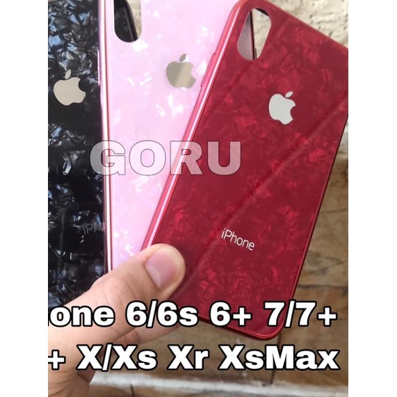 Soft hard case iphone 6 6s 7 8 plus X PEARL tempered glass back case - Iphone 6 6s, black