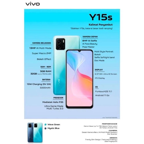 VIVO Y15S ram 3/64gb GARANSI RESMI 1 TAHUN
