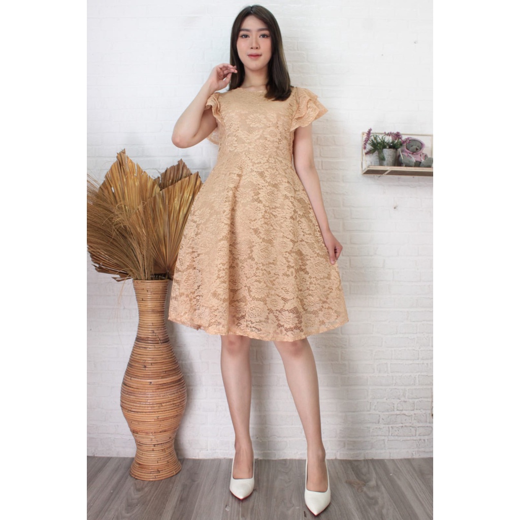 Fexia Mini dress brukat maxi pendek wanita jumbo M - XL/ Dress Mini Brukat /Dress Natal / Drees Imle
