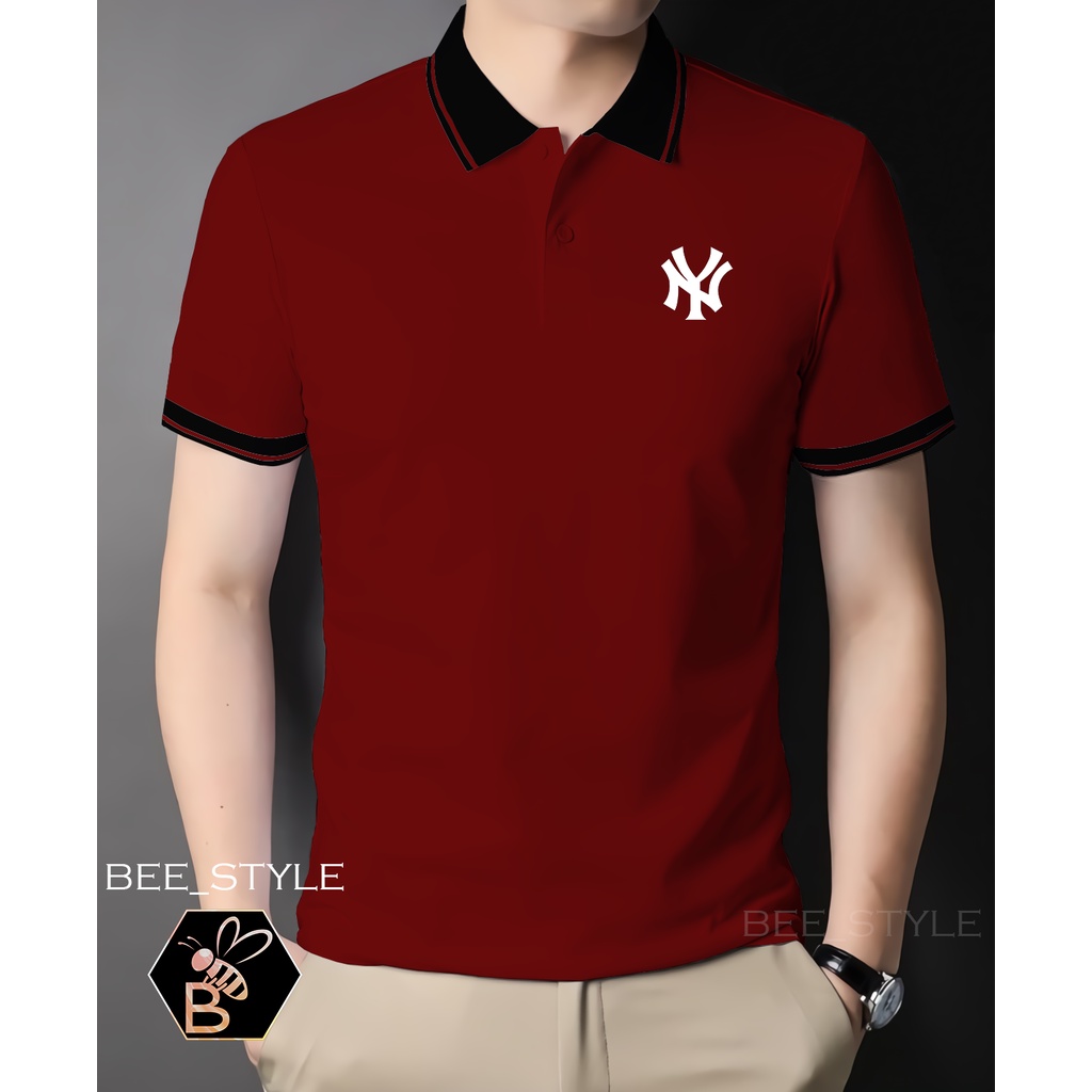 Kaos Kerah Kombi Logo NY / Kaos Pria Logo NY / Polo Shirt Kerah Kombi