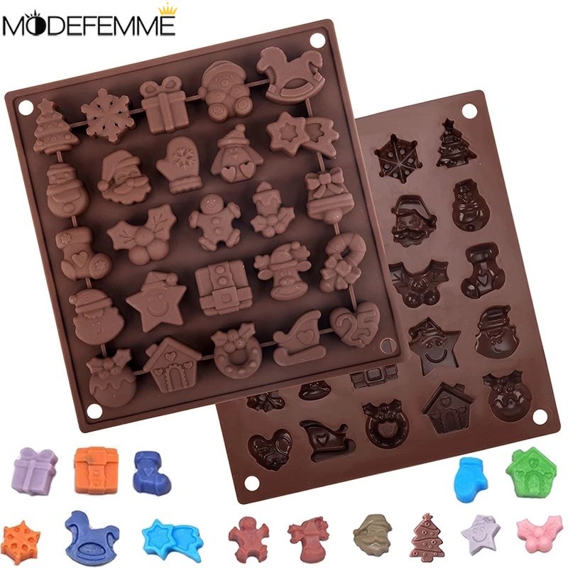 Cetakan Kue / Coklat / Biskuit / Mousse DIY Bentuk Snowman / Pohon Natal 25 Lubang Bahan Silikon