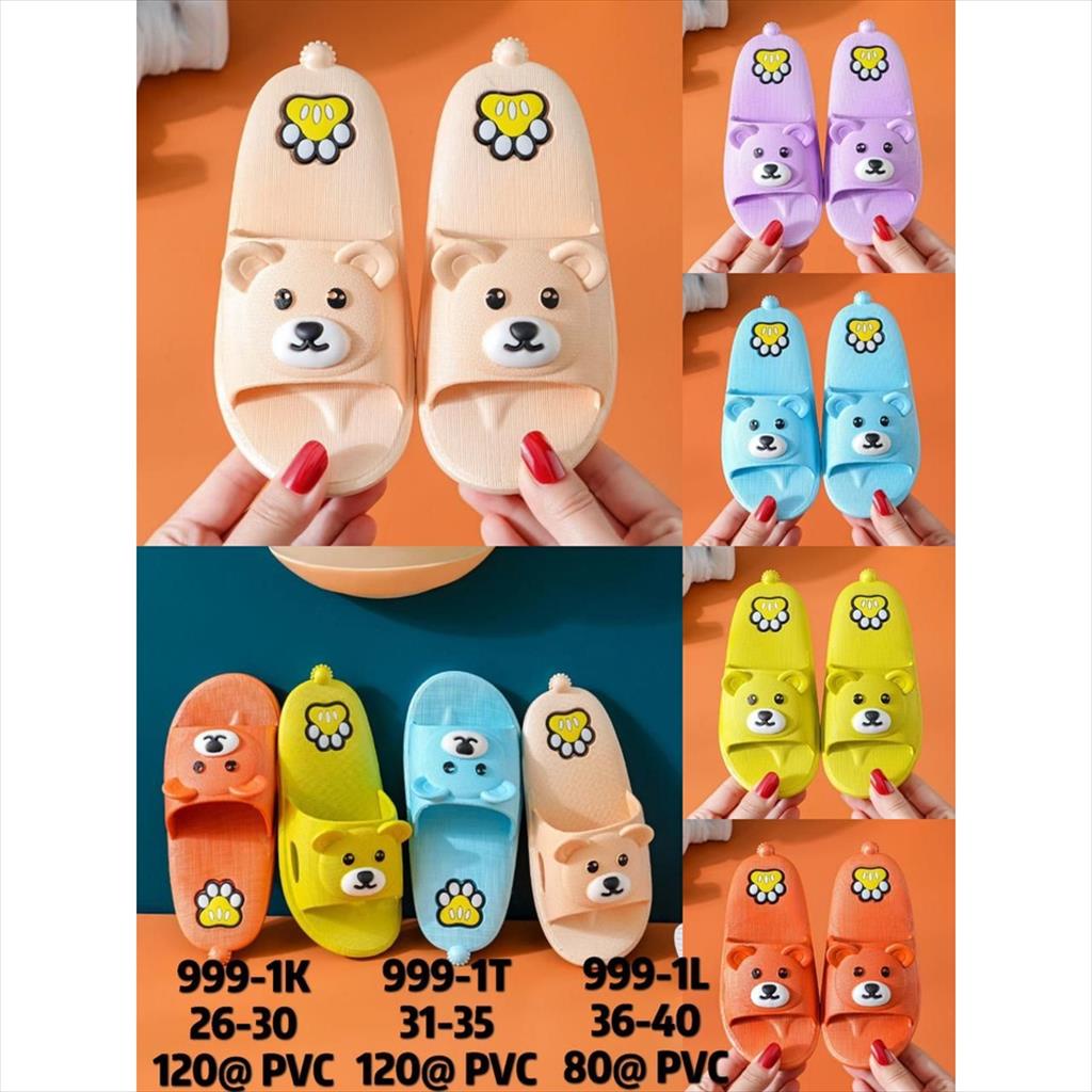 Sandal Slop Jelly Karet Wanita Motif Bear Lucu Timbul Trendy Import 999-X 36-40