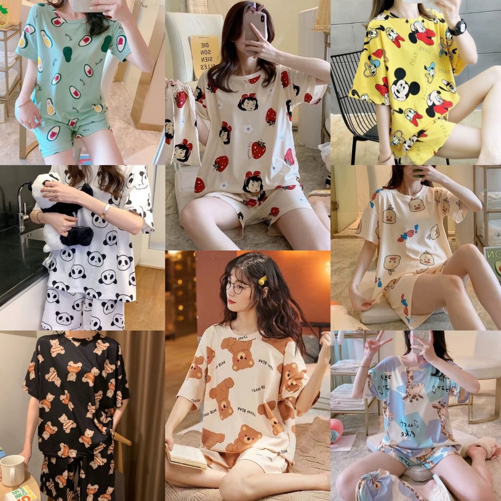 JC2004 Baju Tidur Piyama Premium Wanita Dewasa Set Celana Pendek Promo