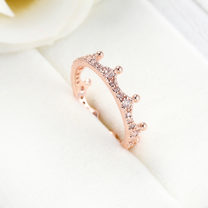 Pandora Cincin 925 Silver Cubic Zirconia Berlian 18k Rose Gold Desain Mahkota Princess Untuk Wanita