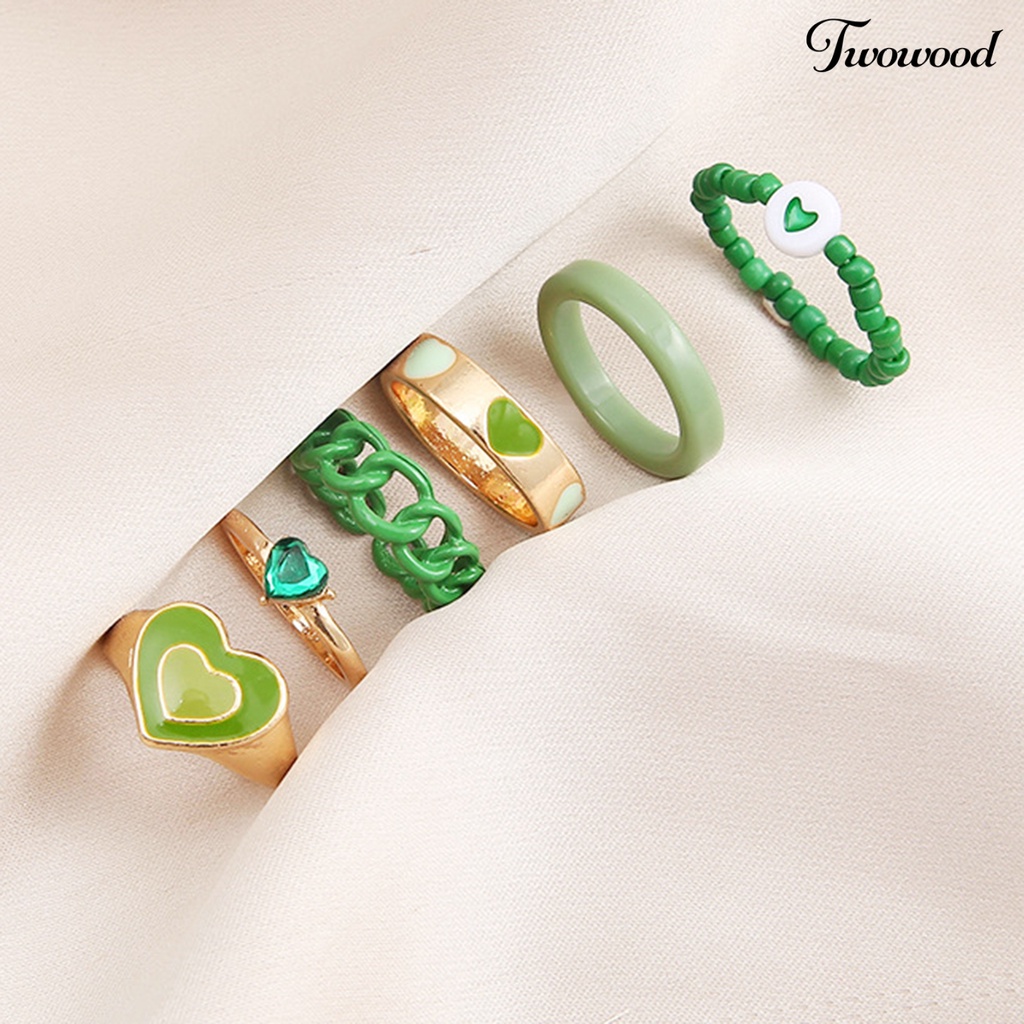 1 Set Cincin Knuckle Stackable Bentuk Hati Untuk Wanita