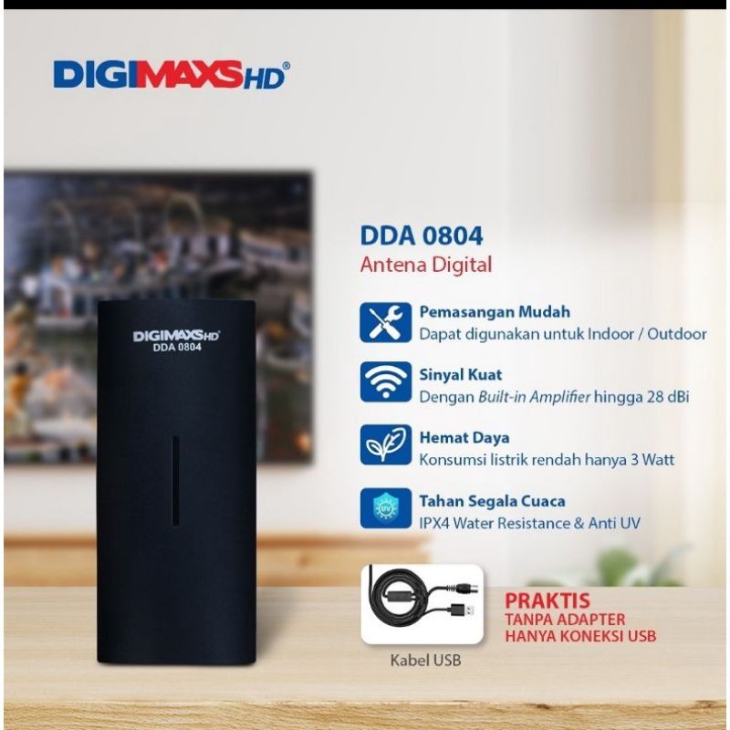 Antena TV Digital DIGIMAXS HD DDA 0804 Indoor Outdoor Kabel 8M