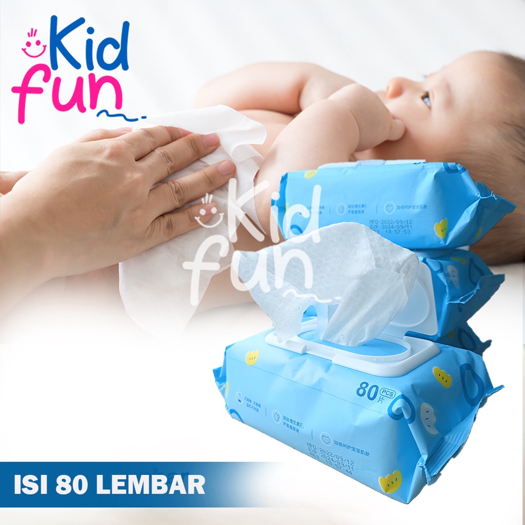 Kidfun -  Tisu Basah Bayi Baby Wipes Pure &amp; Gentle Ganti Popok Non Perfumed Tutup Khusus Sehingga Tidak Cepat Kering -1 pcs(80lembar) BPA FREE