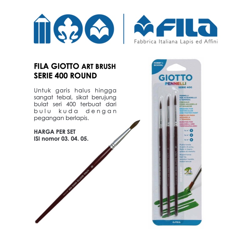 

Kuas Lukis Fila Giotto Art Brush Serie 400 Round Set 3 4 5 Original / Set