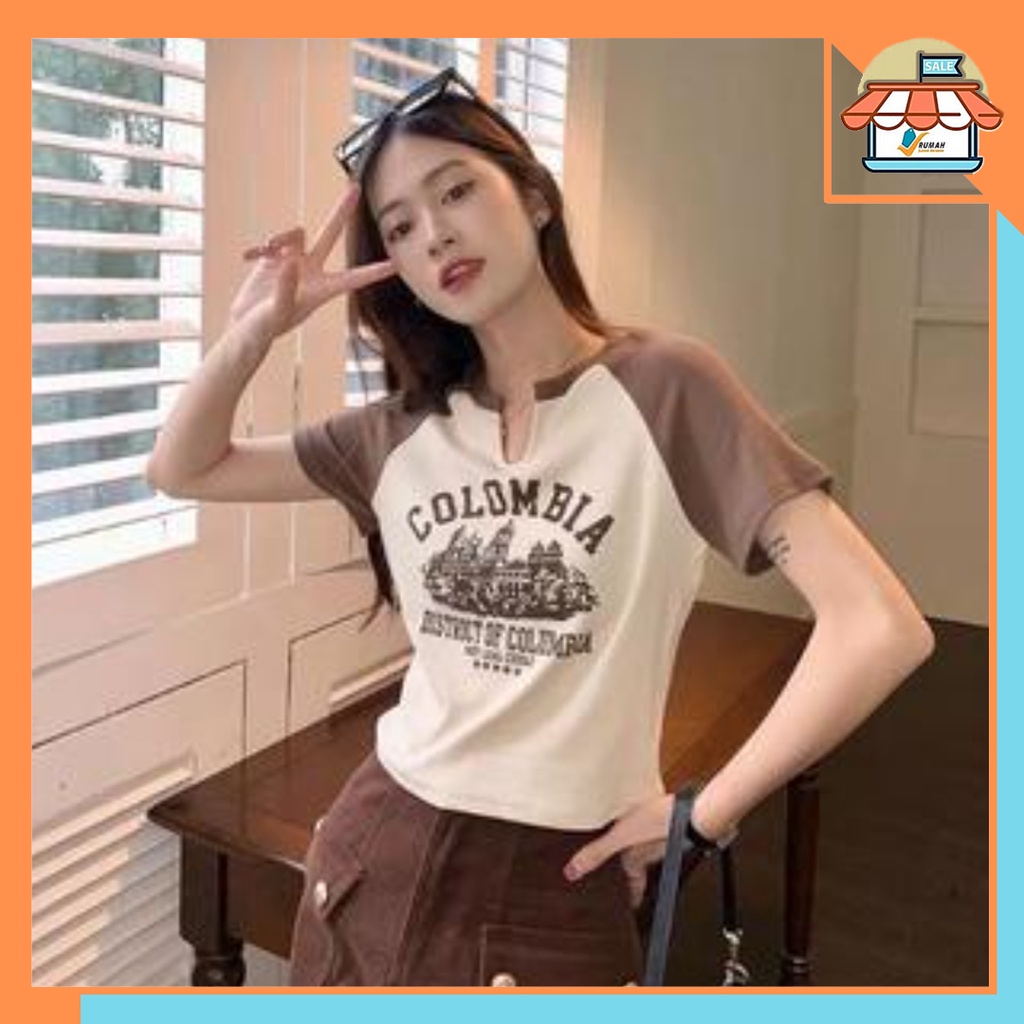 RSB BJ336 Baju Atasan Crop Top Rajut Colombia Wanita Fashion korean Kekinian Lengan Pendek