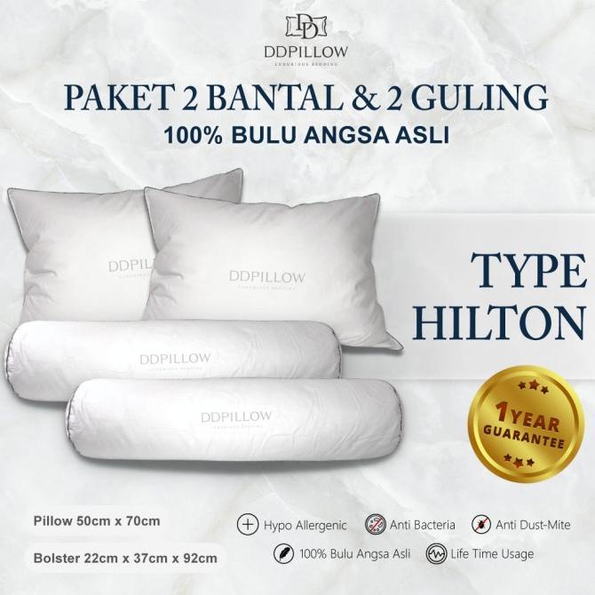 Paket 2 Bantal Bulu Angsa Asli dan 2 Guling Bulu Angsa Asli