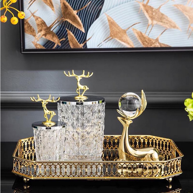 Nampan Segidelapan Kaca / Nampan Kaca Kristal Gold