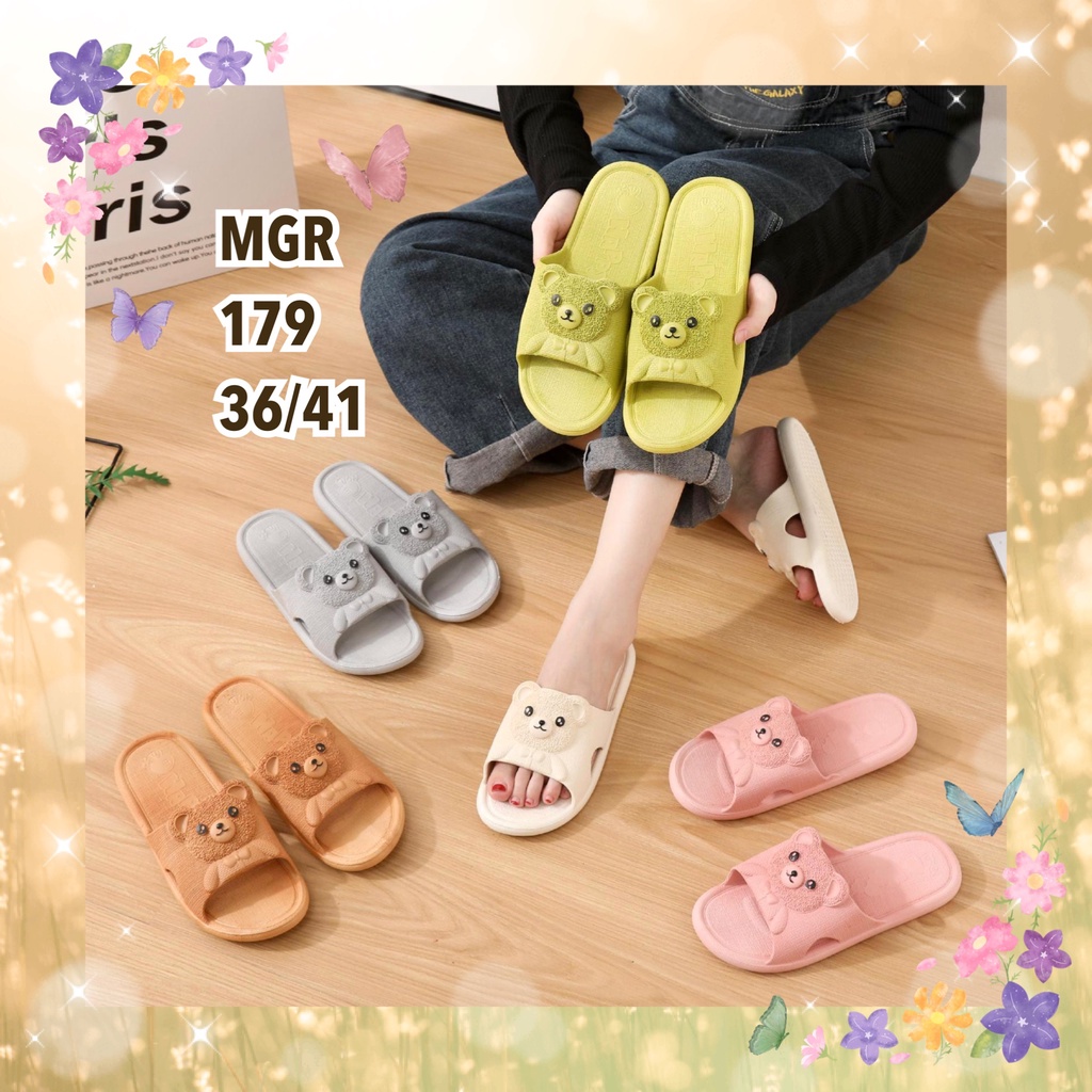 [NEW] Sandal Slop Korea minsoo Wanita Bear Beruang Enteng Lucu Impor MGR Mokaya Morego Balance (2021+2/179) / size 36-40