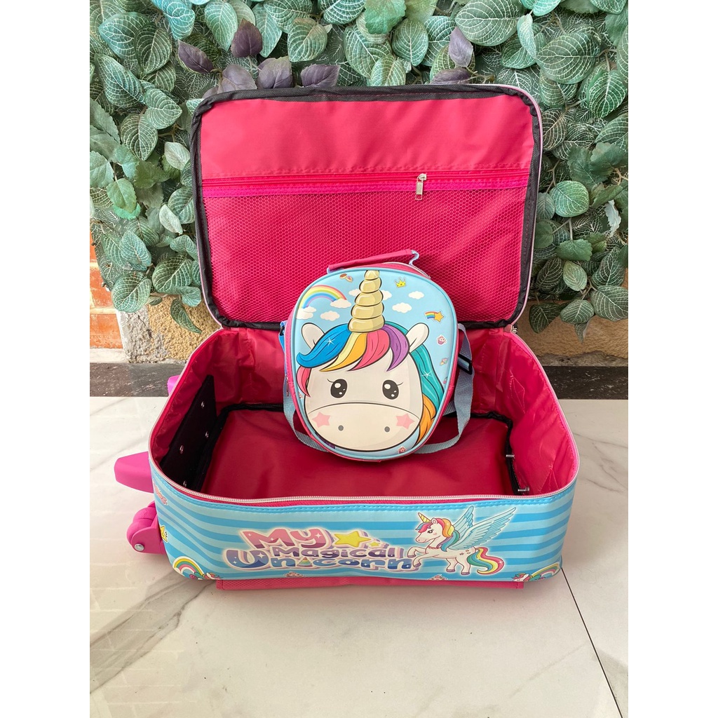 PROMO PALING MURAH + FREE ONGKIR !!! Tas Koper Anti Air Sekolah Anak SD + Lunch Bag Pony Litltle Pony Unicorn Hellokity Helo kity DIno Dinosaurus Koper Set KOPERSET 2in1