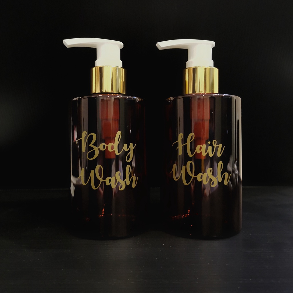 PREMIUM LUXE Botol MINI AMBER Label Gold 250 ml  Aesthetic Bottle Refill | Botol refill sabun /botol refill sabun/ botol isi ulang/botol sabun refill/botol sabun/botol pump/botol anak/bathroom organizer/bathroom amenities