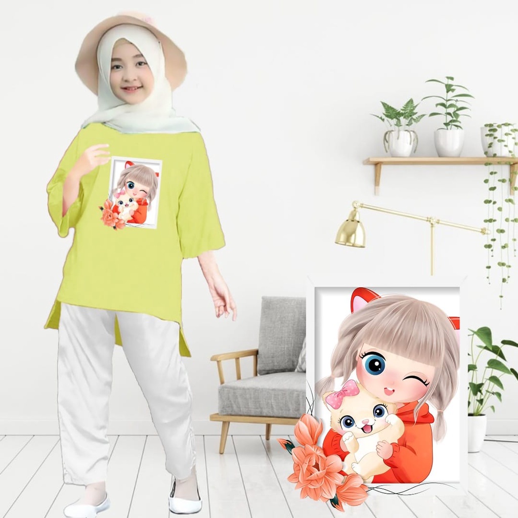 Tunik Anak Anime Kucing SIze S,M,L / Atasan Anak Perempuan