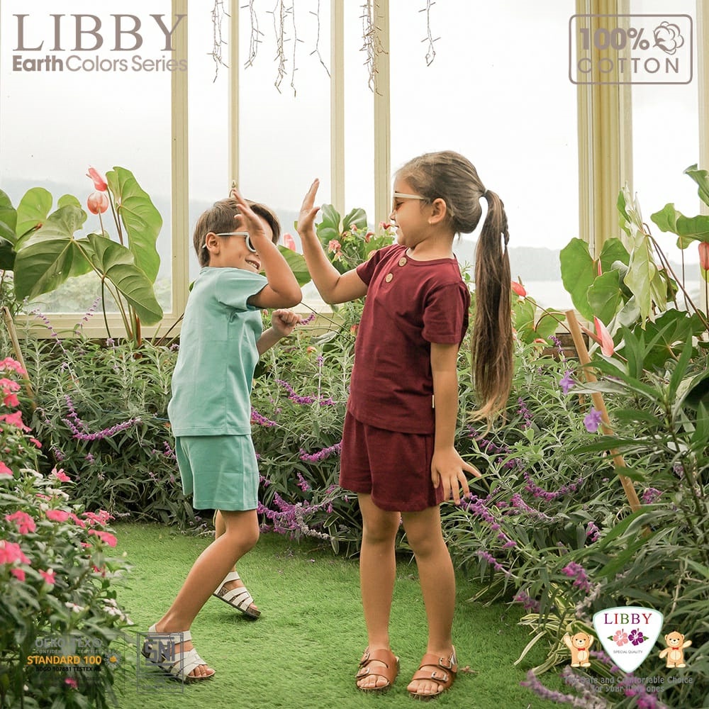 [9bln-6thn] LIBBY FAVE SET Earth Series Stelan Oblong Pendek + Celana Pendek Warna Polos