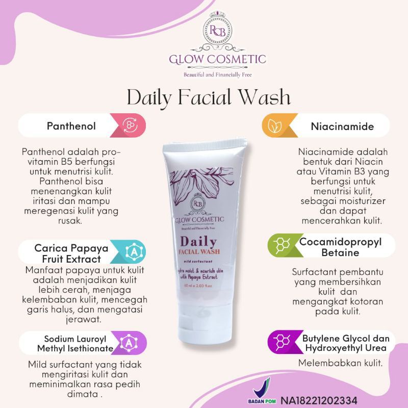 rcb glow cosmetic, facial wash rcb glow