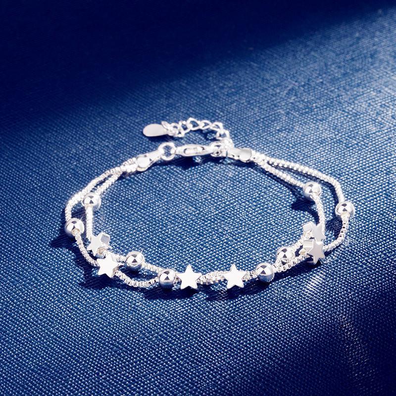 Gelang Tangan Wanita Desain Manik Bintang Ganda Elegan Casual Kualitas Tinggi Untuk Pesta / Hadiah