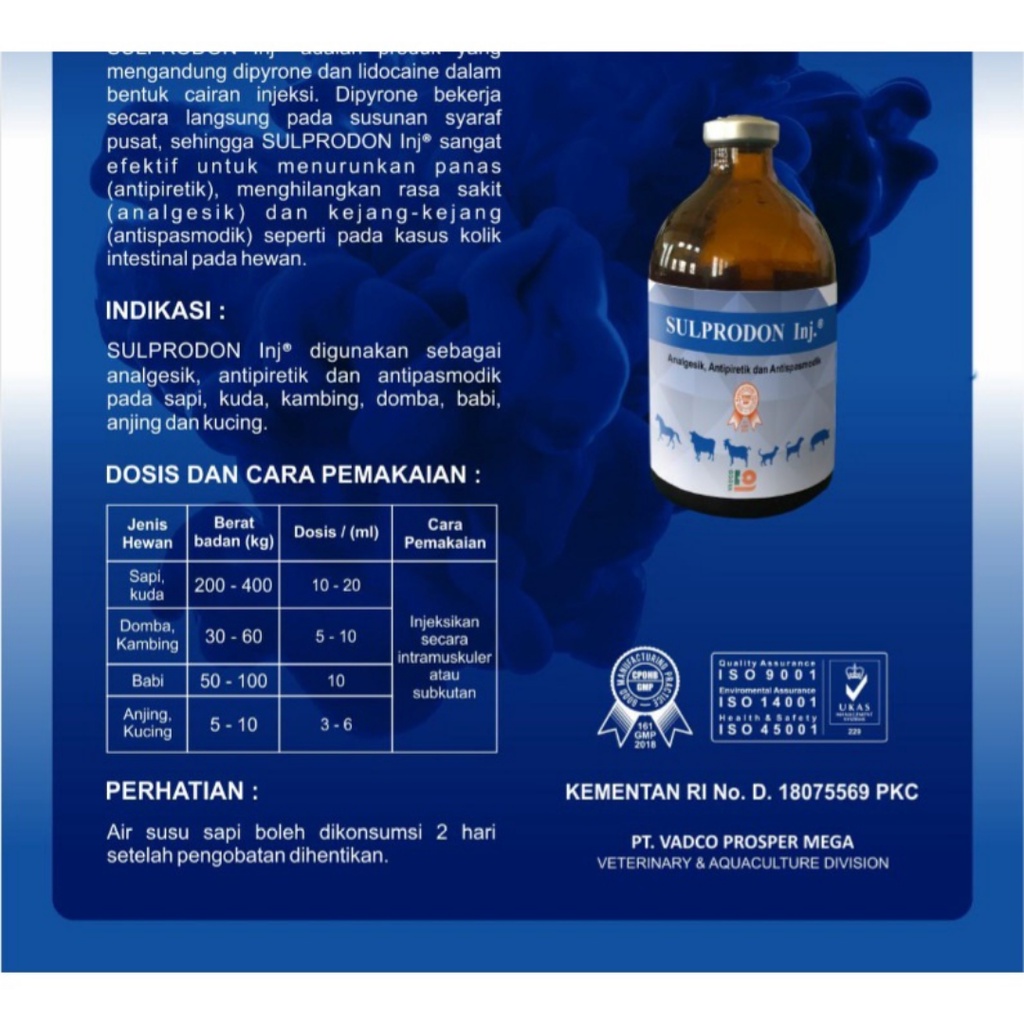 SULPRODON Injeksi 50 mL | Obat Pereda Sakit Hewan Analgesik Antipiretik Antispasmodik | Seperti Sulpidon Sanbe, Analdon | VADCO | Apoternak