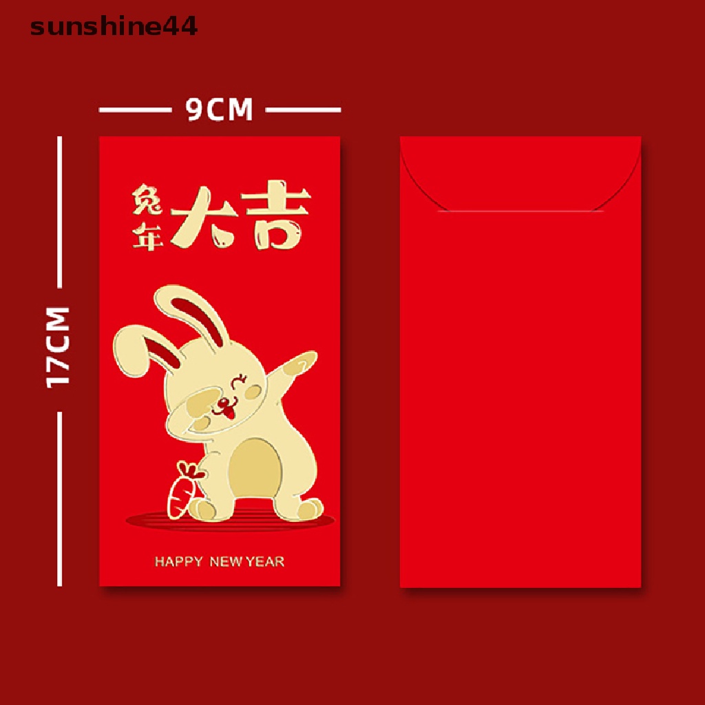 Sunshine 6Pcs Amplop Angpao Merah Motif Kelinci Untuk Tahun Baru Cina / Imlek 2023