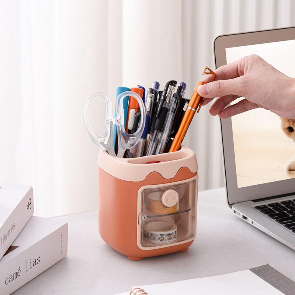 Agustina Piggy Pen Holder Multifungsi Kapasitas Besar Meja Organizer Alat Tulis Siswa Stationery Organizer Tabung Penyimpanan Aksesoris Sekolah Brush Wadah Penyimpanan
