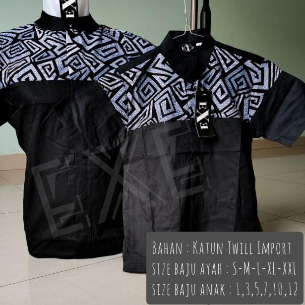 Kemeja / Baju Koko Muslim Anak - Biru Dongker Kombinasi Batik - Hitam, 2-3 tahun