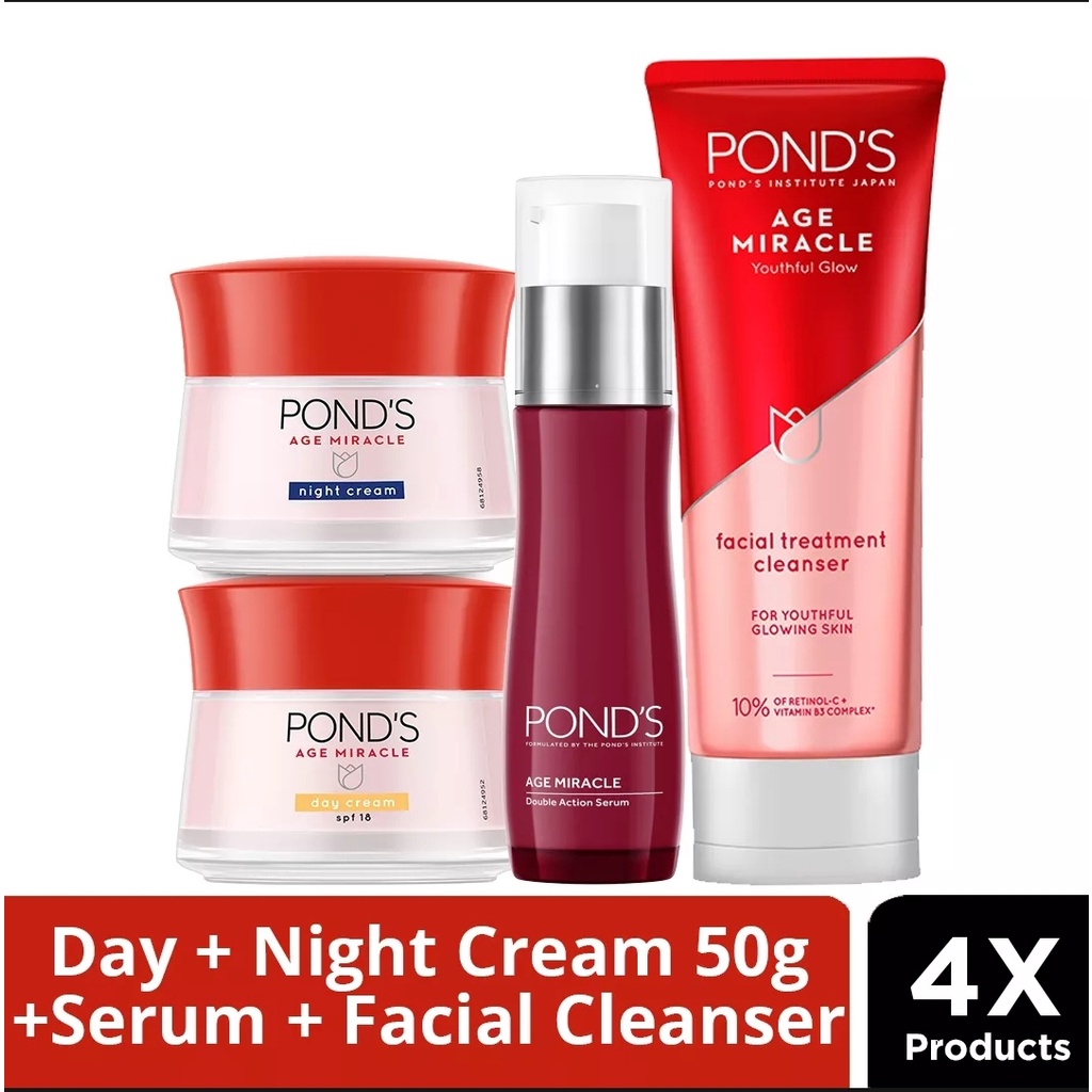 Paket Isi 4pcs Ponds age Miracle Foam 100ml + Day 50g + Night  50g + Serum 30ml  Paket Ponds Age Mir