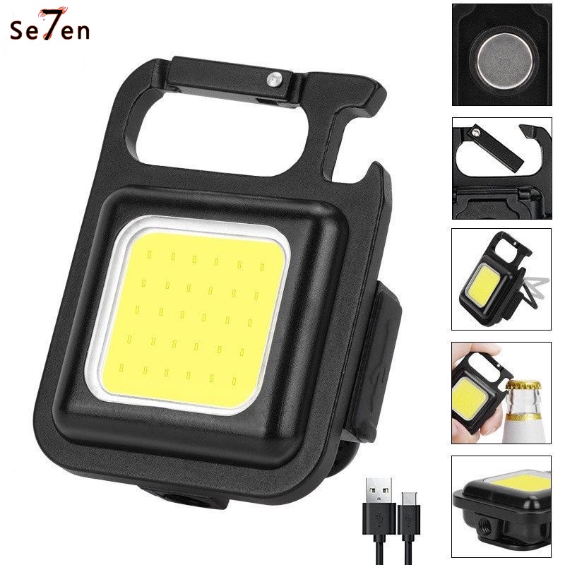 Mini Cob Keychain Lampu Senter Led Portable Light Usb Rechargea