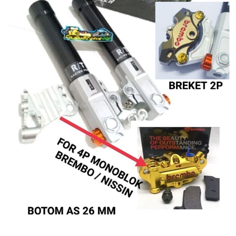 Tabung Shock Depan RT Stage 6 / Botom Rt Copy Ori Breket Kanan Monoblok 4p &amp; Breket 2p 2piston