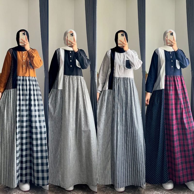 GAMIS KATUN KOMBINASI ORIGINAL SYAINA BY SEMUT / GAMIS WANITA MUSLIM PREMIUM / GAMIS JUMBO BUSUY / G