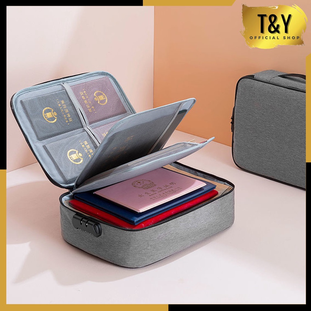 T&amp;Y Storage Bag Tas Penyimpanan Dokumen 3 Layer Storage Bag Sertifikat File Tempat Dokumen Penting Tas Multifungsi Travel Bag Portable