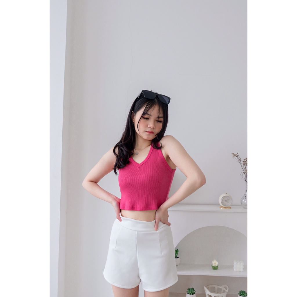 MOUISELLE Lexie Rib Knit Tank | Tanktop Wanita - Korean style tank v neck