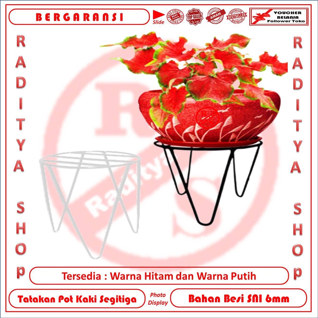 Dudukan Guci Dari Besi Kaki Segitiga Ring Bunder | Raditya Shop | Rak Vas Bunga Keladi | Tatakan Aqu