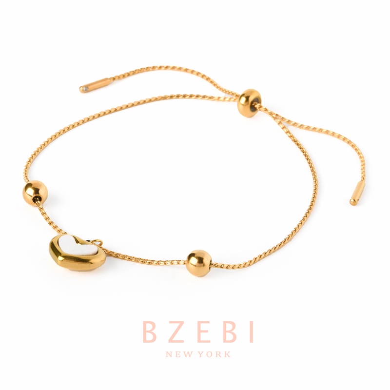 Bzebi Gelang Rantai Adjustable Lapis Emas 18k Dengan Charm Hati Bahan Stainless Steel 345b