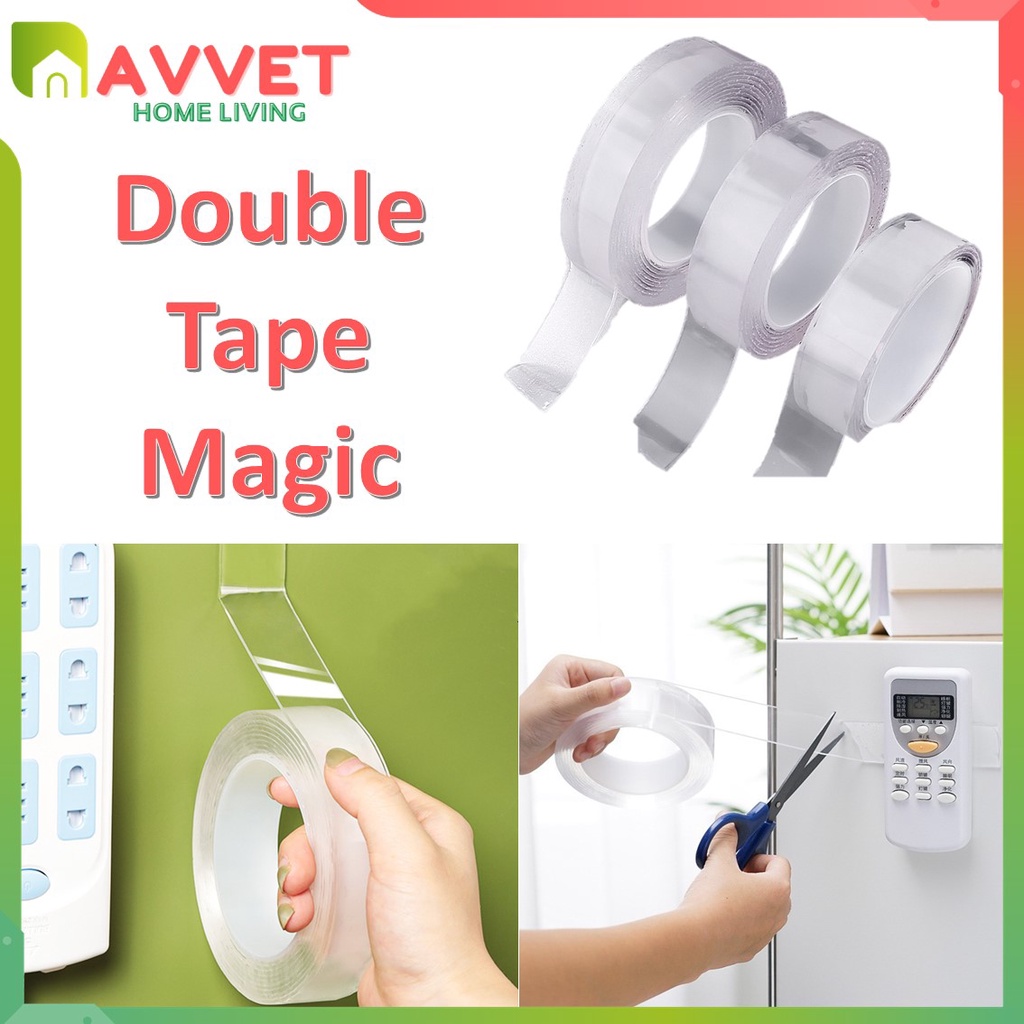 

AVVET Double Tape Gel Isolasi Bening 2 Sisi Anti Air Magic Tape Multifungsi Perekat Dinding Tembok Tanpa Bekas Selotip Ajaib Super Kuat Waterproof Reusable