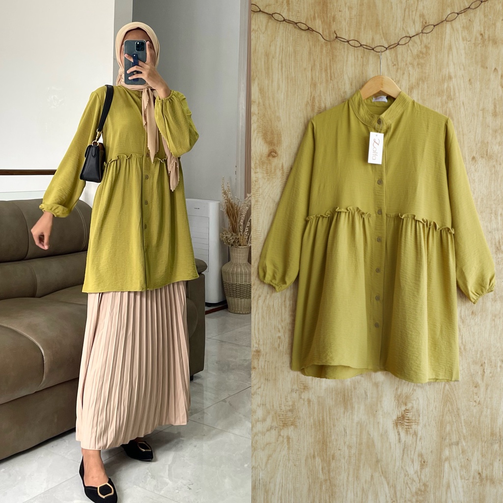 AMALINA tunik by ZALFA OUTFIT / tunik polos / kemeja panjang / tunik crincle