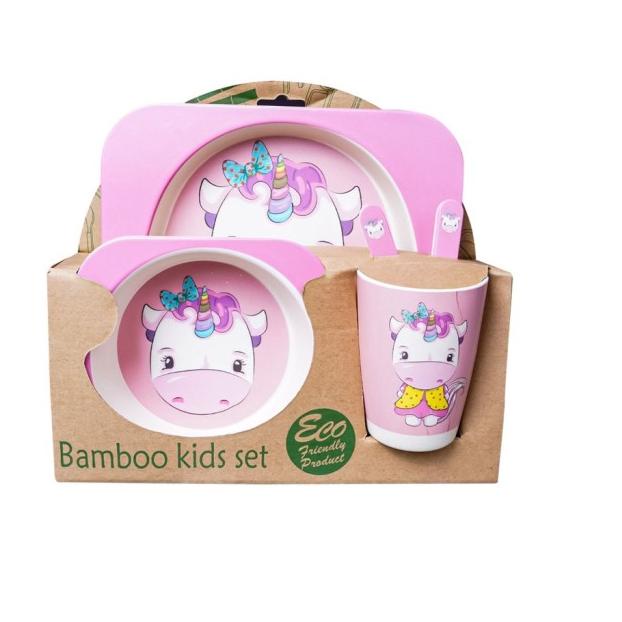 Set Alat Makan 5 in 1 / Piring Makan Anak Balita Peralatan Makan - 005 - Flamingo
