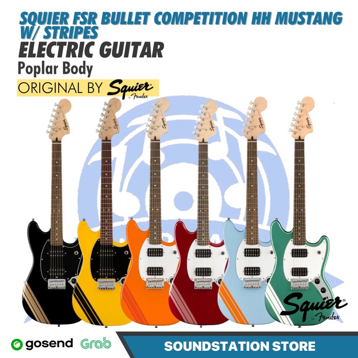 Squier FSR Bullet Competition HH Mustang w/ Stripes, Electric Guitar