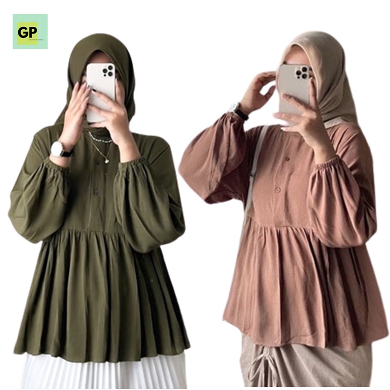 𝐊𝐈𝐑𝐀𝐍𝐈 Kimi Blouse Atasan Wanita Polos Kerah Shanghai Ruffle Lengan Panjang Crinkle Airflow Hits OOTD